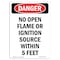 Signmission OSHA, Portrait No Open Flame Or Ignition W/in 5 Feet, 5in X 3.5in Decal, 10PK, V-1830-10PK OS-DS-D-35-V-1830-10PK - alternate 1